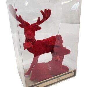 Holiday Time Velvet Red Reindeer Figures Christmas Décor Elegant Indoor Decorati